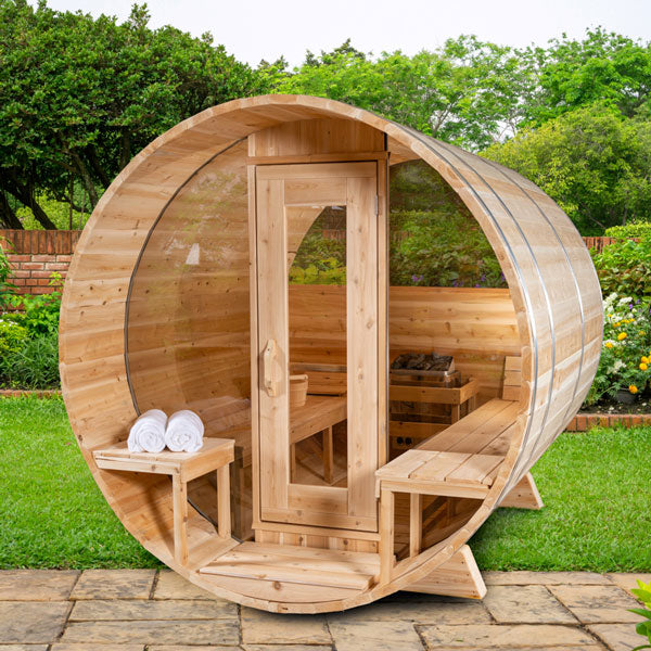LeisureCraft CT Serenity MP Barrel Wood Burning Sauna – Panoramic 3–4 Person Retreat