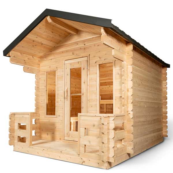 LeisureCraft CT Georgian Cabin Sauna with Porch – Cedar Cabin + Covered Entry