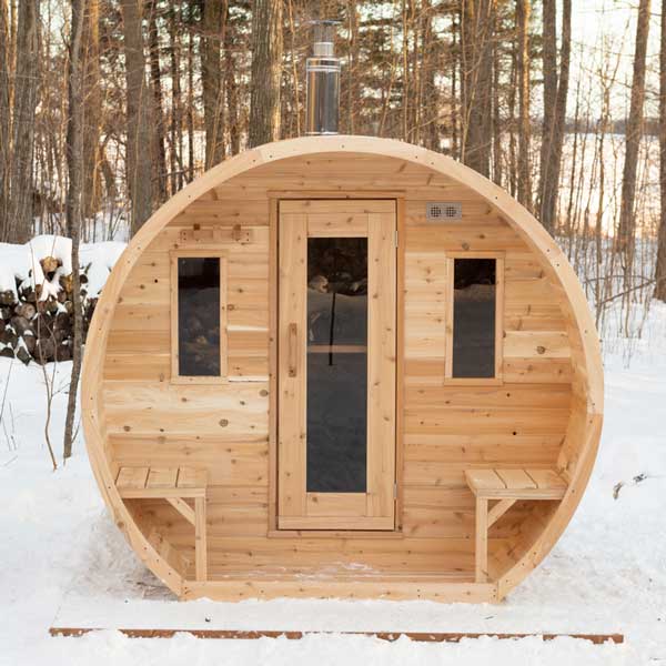 LeisureCraft CT Elation Wood‑Burning Barrel Sauna – Rustic Luxury for 3–4